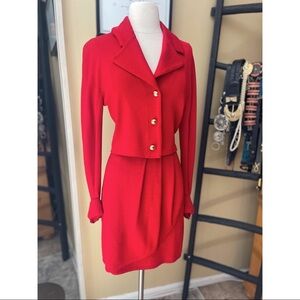VINTAGE ST. JOHN SEPARATES red skirt and cardigan sz S
